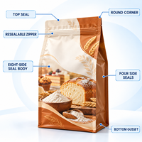 Sachet refermable à huit soudures en aluminium personnalisé pour mélange de poudre de cuisson, avec fermeture éclair, pour la vente au détail et en gros