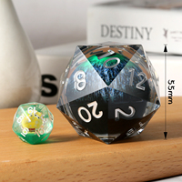 55mm LED bord pointu polyédrique D & D D20 dés Dragon Eye vert unique D20 dés s'allument à la main liquide Core dés D20 pour jeu RPG
