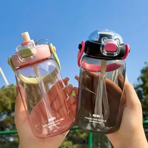 Botol Air olahraga rasa udara Tritan plastik, botol Air olahraga luar ruangan fitness gym 900ml dengan sedotan