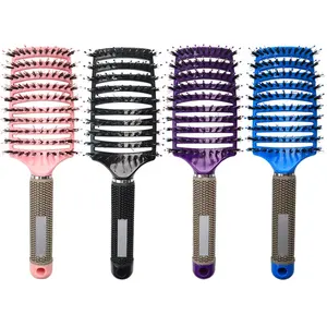 Customized hot selling rubber handle big curved comb boar bristle vent hair brush