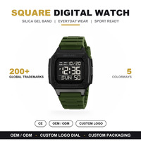 Montre-bracelet numérique sportive carrée en silicone SKMEI 2456 avec alarme, chronographe, chronomètre, résistance à l'eau 5 BAR, LED pour hommes