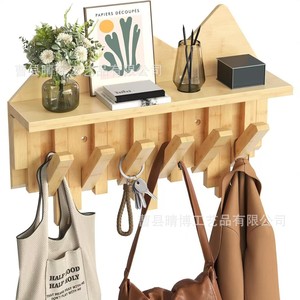 Wooden Coat Rack <b>Wall</b> <b>Mounted</b> Key And Bag Storage Foldable <b>Shelf</b> Entryway Organizer Rectangle Multi Purpose Storage Rack - Product Image 1