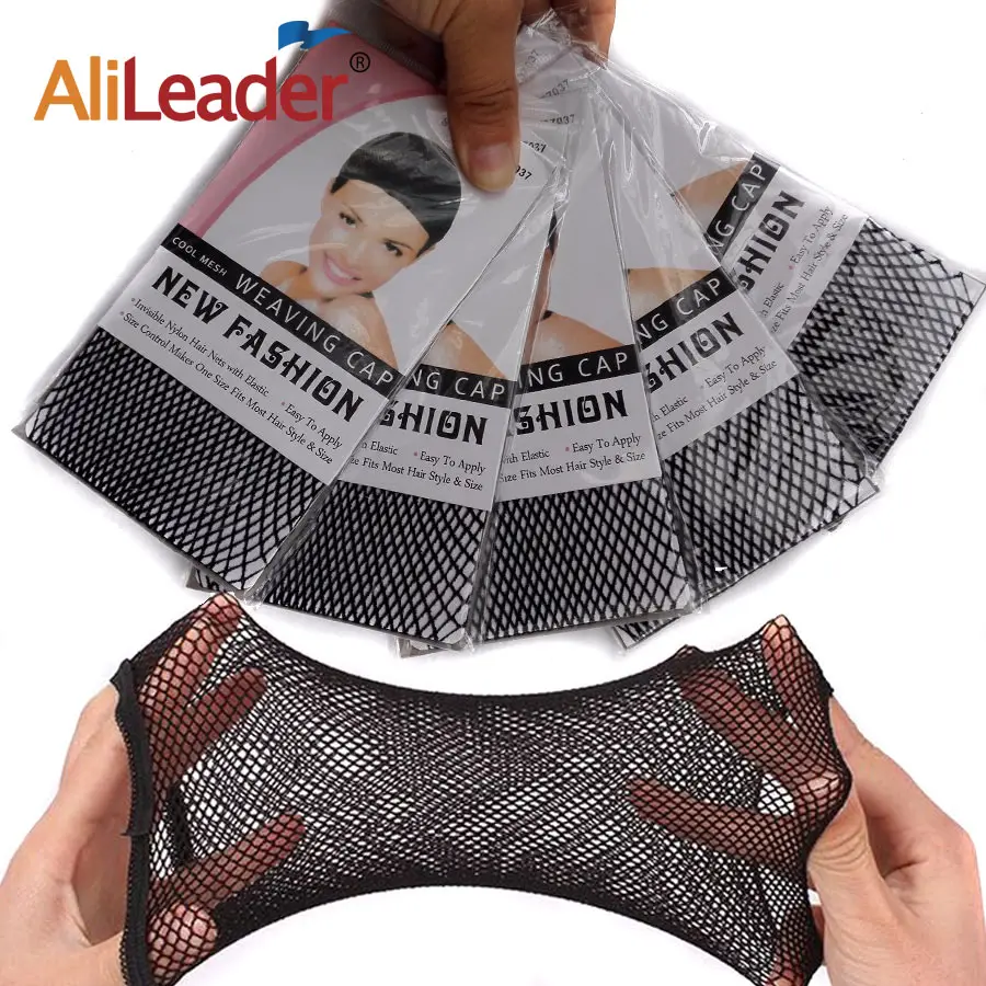 AliLeader Black Elastic Nylon Fishnet parrucca Caps Open Ended Snood Hairnet Stretchable Mesh Weaving Hair Net parrucca Liner Cap per parrucche