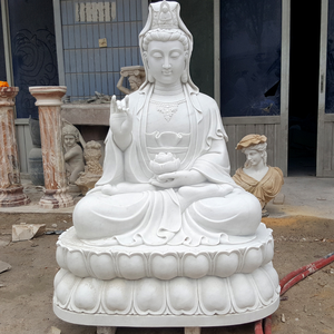 Diseño tradicional Estatua de Buda gordo de tamaño real Decoración de jardín de mármol blanco puro para villas - Product Image 5