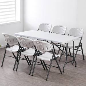 Conjunto de Mesa e Cadeiras de Plástico Branco Dobrável para Jardim e Festas, Resistente e Alugável, <span class=keywords><strong>6</strong></span> pés - Product Image 6