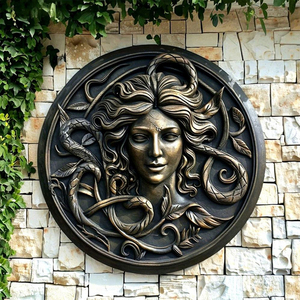 Décoration de jardin de luxe pour la maison, art antique, <span class=keywords><strong>plaque</strong></span> murale en bronze avec relief de tête de Méduse, statue, sculpture - Product Image 1