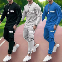 Conjunto Deportivo de Dos Piezas para Hombre, con Logotipo Personalizado, para Invierno, Color Sólido, Transpirable, Tejido de Punto, 100% Algodón, Tallas Personalizadas