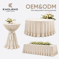 Nappe de table personnalisée en polyester et coton, style pastoral français vintage, à rayures et volants, pour la vente en gros