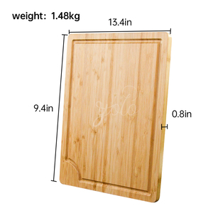 Planche à découper décorative en bois de bambou à double face naturelle en acier inoxydable avec rainure à jus pour le nettoyage de la maison de la cuisine - Product Image 3