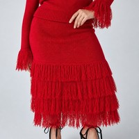 Ensemble deux pièces en tricot côtelé pour femme, personnalisé OEM & ODM, manches longues, col rond, automne-hiver, Noël, polyester rouge doux, Conjuntos