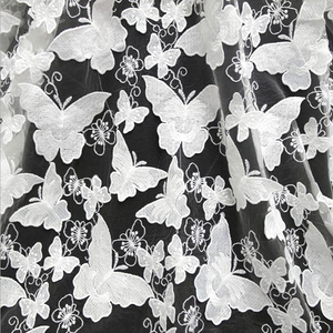 Última moda leche seda blanco bordado 3D mariposa por todas partes tela de malla para vestido de novia vestido de noche - Product Image 6