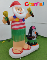 Décoration de Noël tropicale gonflable, ensemble de Père Noël hawaïen Hula d'été avec pingouin LED pour affichage extérieur en jardin