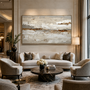 Neutrales 3D Strukturiertes Abstraktes Öl-Leinwandbild Beige Impasto-Malerei Moderne Luxus-Dekoration Hotel Villa Wohnzimmer Inneneinrichtung - Product Image 2