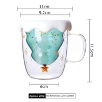 Tasse en verre borosilicate à double paroi avec poignée en forme de flocon de neige et étoile dorée, cadeau de Noël pour la maison, le bureau ou le café
