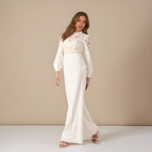 TEENYEE Fabricantes Chinos Vestido de Novia de Talla Grande Blanco de Cuello Alto y Estilo Modesto, Vestido de Dama de Honor Verde, Mono de Boda - Product Image 2