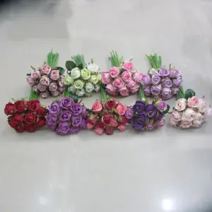 Mini roses artificielles en soie, 12 têtes par lot, fausses fleurs