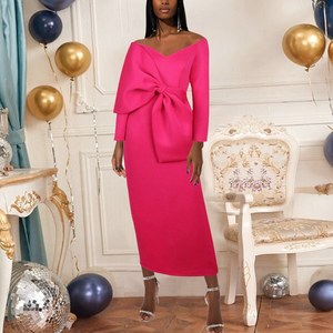 Y307040 S-4xl femmes longues robes de soirée épaules nues grand nœud <span class=keywords><strong>grande</strong></span> <span class=keywords><strong>taille</strong></span> robes moulantes minces - Product Image 2
