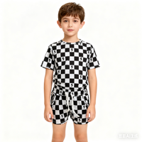 Ensemble de vêtements pour bébé et tout-petit, style estival, noir et blanc, en bambou doux, avec motif à carreaux, short pour bébé