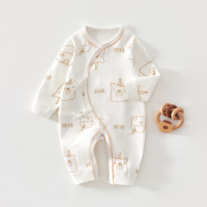 Pelele de algodón unisex para bebé recién nacido, estilo monje, con estampado de oso, manga larga, para gatear - Product Image 1