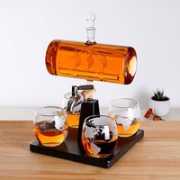 Decantador de Licor Personalizado con Grifo, Juego de Decantador de Whisky, Garrafa de Whisky de Vidrio con 4 Vasos Globo y Bandeja