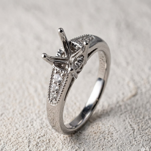 Bague semi-montée en or blanc massif 18 carats, style vintage, avec monture Milgrain et diamant naturel, pour fiançailles, monture Cathédrale, pour un usage quotidien élégant - Product Image 3
