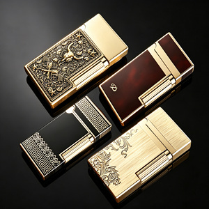 Briquet à gaz à roue de silex, flamme douce coulissante latérale, en métal de luxe, pour cadeau d'affaires, vente en gros, logo personnalisé - Product Image 1