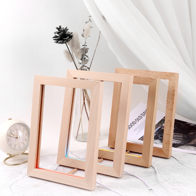 Smart LED Night Light 3D Optical Illusion Wall Lamp, Minimalist Wood Frame Dimmable Intelligent Lighting, Home Bedroom Decor