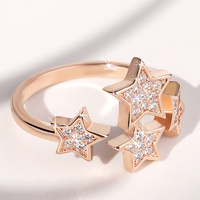 Bague étoile pentagramme scintillante 925 argent or Rose couleur fiançailles Zircon anneaux ouverts réglables pour fille femmes