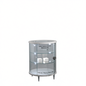 ตู้โชว์กระจกทรงกลมทันสมัย กว้าง 75 ซม. สูง 95 ซม. สีขาวเงา พร้อมประตูบานพับล็อคได้ และไฟ LED - Product Image 2