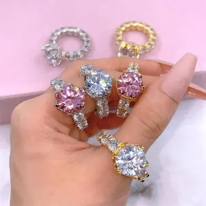Perhiasan mewah 925 cincin perak cincin sintetis pernikahan penuh warna zirkonia kubik 925 cincin perak murni