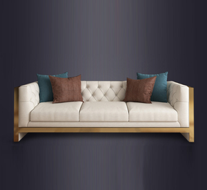 Canapé d'angle moderne en cuir PU, cadre en acier inoxydable doré, <span class=keywords><strong>2</strong></span> ou 3 <span class=keywords><strong>places</strong></span>, canapé de salon, pour maison, hôtel et café - Product Image 2