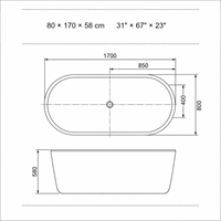 Bañera Ovalada Independiente Personalizada, Blanca Brillante, con Drenaje Central, para un Baño Romántico tipo Spa, 170 cm