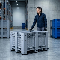 Grande caisse de palette en plastique ventilée pour le stockage des fruits et légumes, manutention en entrepôt, modèle XP-1210WXA