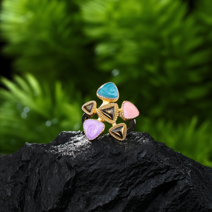 Bague en cristal, acier inoxydable 316L, plaqué or PVD, pierres multicolores, bijoux tendance, bague pour femme - Product Image 3