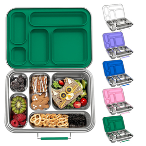 Grande boîte à lunch pliable écologique en acier inoxydable, sans BPA, à <span class=keywords><strong>5</strong></span> <span class=keywords><strong>compartiments</strong></span>, résistante aux fuites et utilisable au micro-ondes pour enfants - Product Image 4