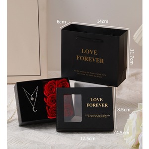 Creative Valentine's Day <b>Gift</b> Set-Square Patterned Ring <b>Necklace</b> with Rose Soap Flower Jewelry <b>Box</b> Window Display for Easy View - Product Image 4