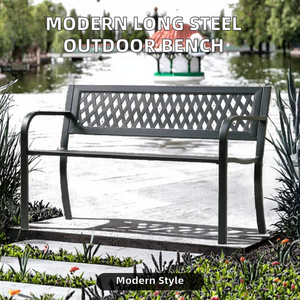 Banco de Jardín Moderno y Largo para Exteriores, Asiento de Metal y Hierro, Bancos para Patio - Silla - Product Image 2