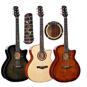 China stellt Großhandel 6 Saiten Ahornblatt Inlay solide High-End-Akustik gitarren her