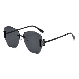 Women's Polygonal Frameless <b>Sunglasses</b> UV400 PC Lens Black Frame Sun Protection Type 3 Grey Gradient - Product Image 5