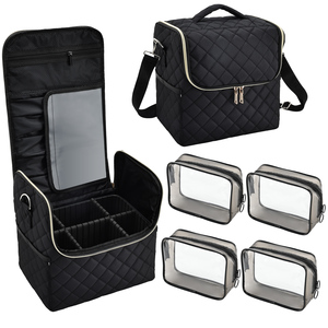 Large Nail Art Box Travel <b>Vanity</b> Box Makeup <b>Case</b> with 4 PVC Makeup Storage Bag Cosmetic Storage Box Beauty Organizer <b>Case</b> - Product Image 1