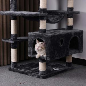 Vente en gros Arbre à chat en peluche en bois naturel de qualité supérieure avec maison en copropriété et jouets à gratter pour grands chats - Product Image 5