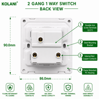 Interruptor de Luz de Pared Kolani, Estándar Británico, 2 Botones, 1 Vía, 10AX 250V, 90x86mm, Blanco Brillante, PC, Interruptor de Control de Luz de Dos Botones