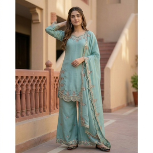 Conjunto de Salwar Kameez Bordado para Mujer, con Trabajo de Hilos, Tradicional Indio Pakistaní, para Bodas, Diwali, Talla XL, Secado Rápido, para Todas las Temporadas - Product Image 1