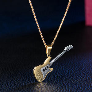 Guitar Pendant <b>Necklace</b> Zinc Alloy Unisex Fashion Jewelry <b>Statement</b> Pendant For Men Women Music Lover Gift - Product Image 4