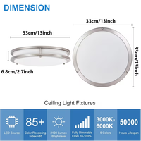 Plafonnier LED moderne en métal à double anneau 10/12 pouces, 2700K-5000K, 5 températures de couleur, dimmable, IP44, pour intérieur, maison et bureau