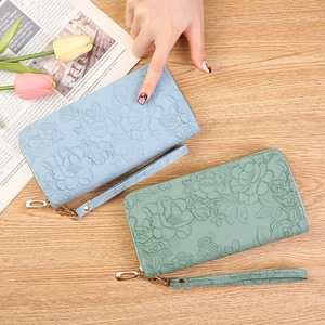 Floral <b>Embossed</b> Long Wallet Leather Credit <b>Card</b> Holder Simple Trendy Phone Coin Clutch Purse for Women Hand Painted Wallet - Product Image 1