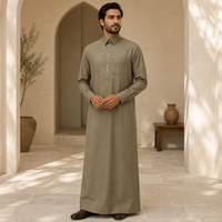 Thobe Muslim Pinstripe Elegan Kerah Tegak MTQ-021