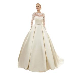Abiti <span class=keywords><strong>da</strong></span> <span class=keywords><strong>Sposa</strong></span> Eleganti e Casual in Raso Champagne con Applicazioni in Pizzo, Cintura con Perline e Stile Principessa - Product Image 6