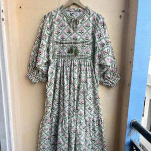 Vestido Floral bohemio de talla grande, Maxi de verano para mujer, estampado de bloques de algodón, técnicas bordadas Hippie, borla, moda Floral informal - Product Image 5