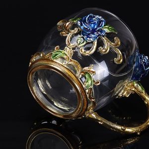 Sang Trọng Phong Cách Châu Âu Pha Lê Cốc Cà Phê Kinh Doanh Hộp Quà Tặng Thiết Lập Với Xử Lý Và Muỗng Màu Xanh Tăng Tráng Men Cốc Cà Phê Trong Suốt - Product Image 3